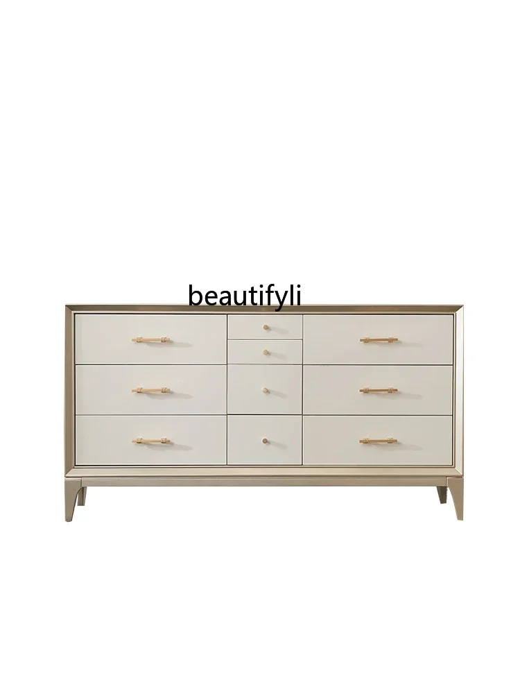 C85 American Light Luxury Solid Wood Nine-Drawer Cabinet Living Room Wall Drawer Chest of Drawers Storage Storage Side Cabinet