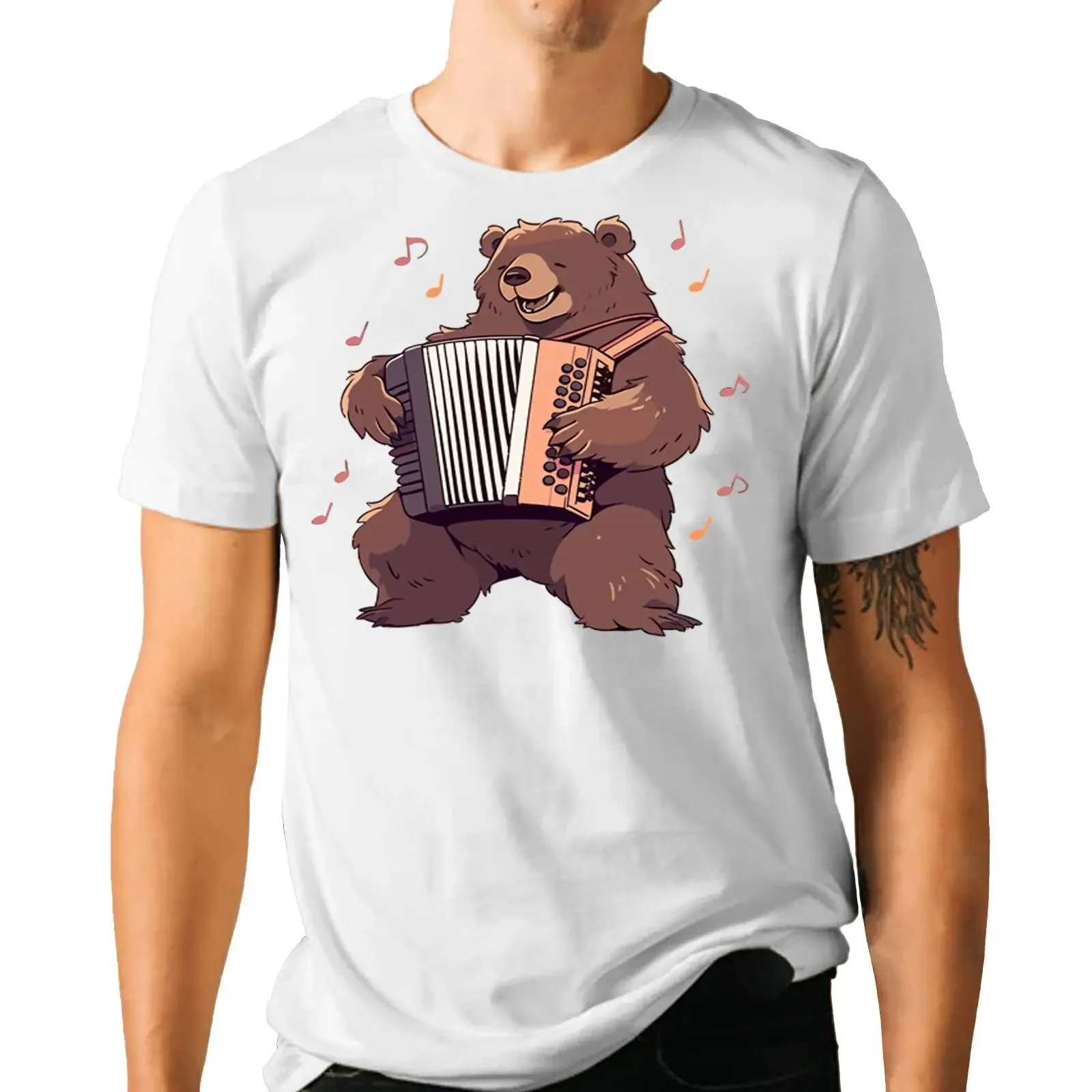 Accordion Bear Musician Funny T shirt Musical Animal vintage Washed Stylish Slightly Casual fashion graphic Stretched Soft
