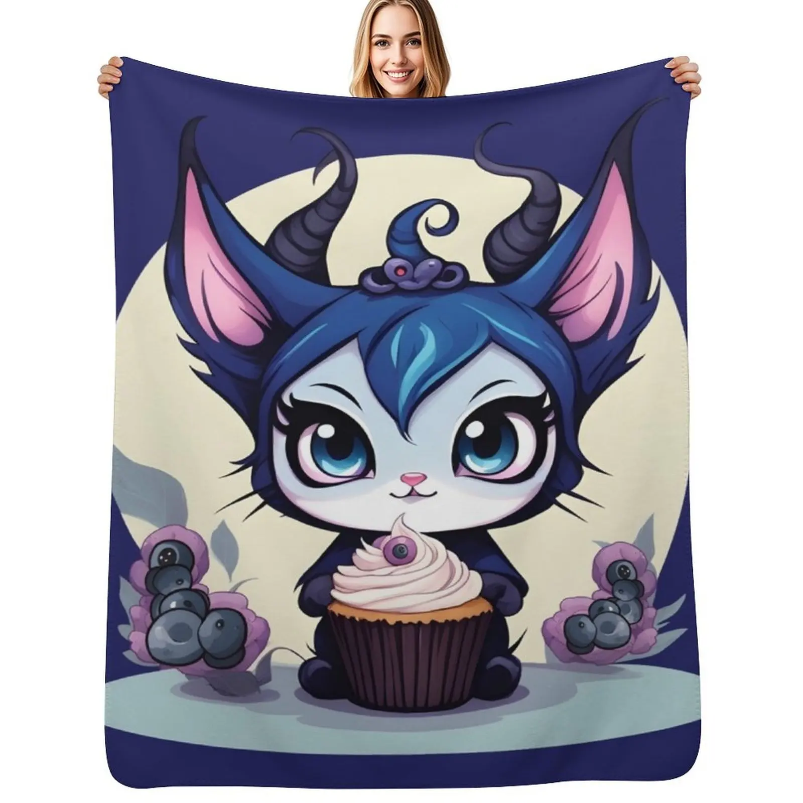 Blueberry M Cat Throw Blanket Warm Sofas funny gift manga Beautifuls Bed covers Blankets