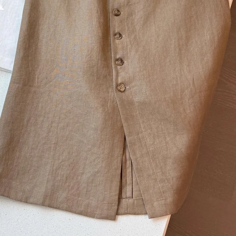 High Waist  Solid Color Single Breasted Skirt Leisure Women Breathable Soft A-Line Fashion Skirt Office Lady Half Body Skirt