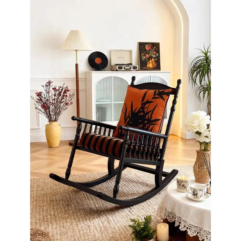 American retro lazy rocking recliner household medieval leisure  single sofa living room solid wood free