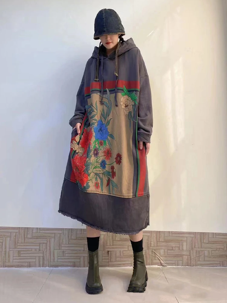 Max LuLu Autumn Korean Fashion Long Clothes Womens Hooded Printed Big Size Thicken Dresses Ladies Loose Casual Vintage Vestidos