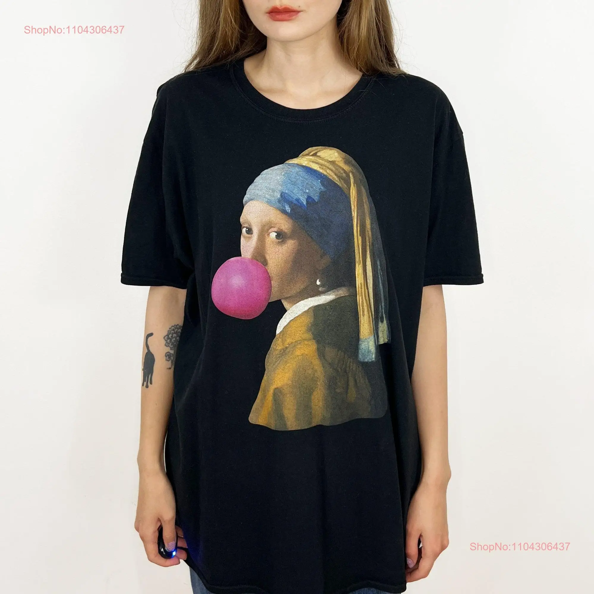 Bubble Gum Girl with a Pearl Earring t shirt Aesthetic long or short sleeves