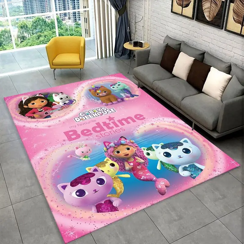 Cartoon Gabby Dollhouse Girl Carpet Rug for Playroom Bedroom Living Room Sofa Home Decor, Area Rug Non-slip Floor Mat Fest Gift