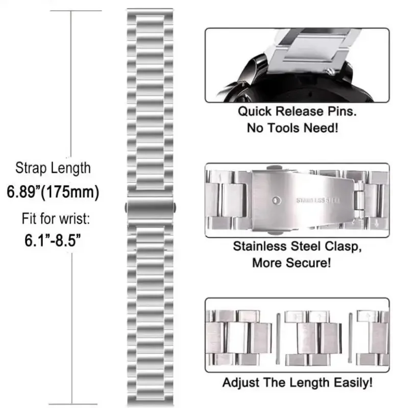18mm 20mm 22mm Edelstahlarmband für Garmin Venu 4 3 2 2S 3S/Forerunner 55 158 245 255 645 745 965 970/Vivoactive 4 5 6 Band – Detail 8
