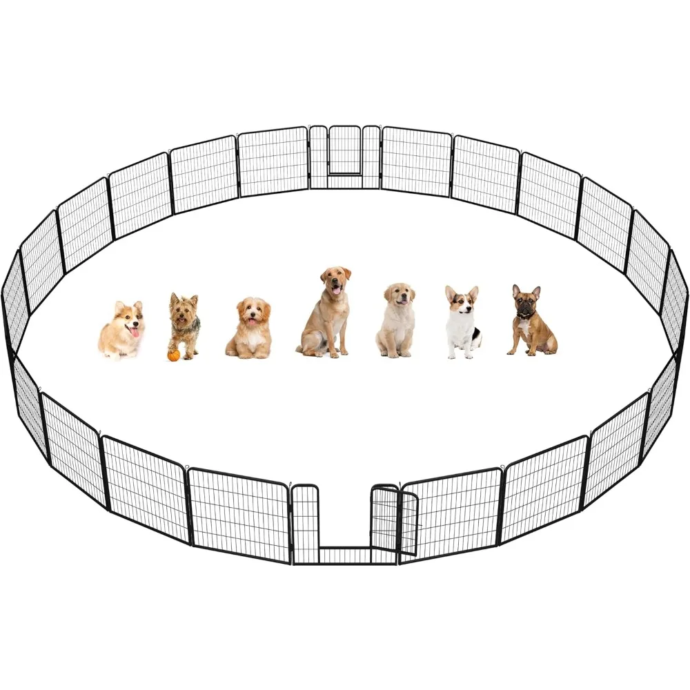 Dog Playpen Outdoor 32 inch 24 Panels Indoor Dog Fence Metal Dog Pen Heavy Duty Pet Exercise Pen for RV/Camping/Garden