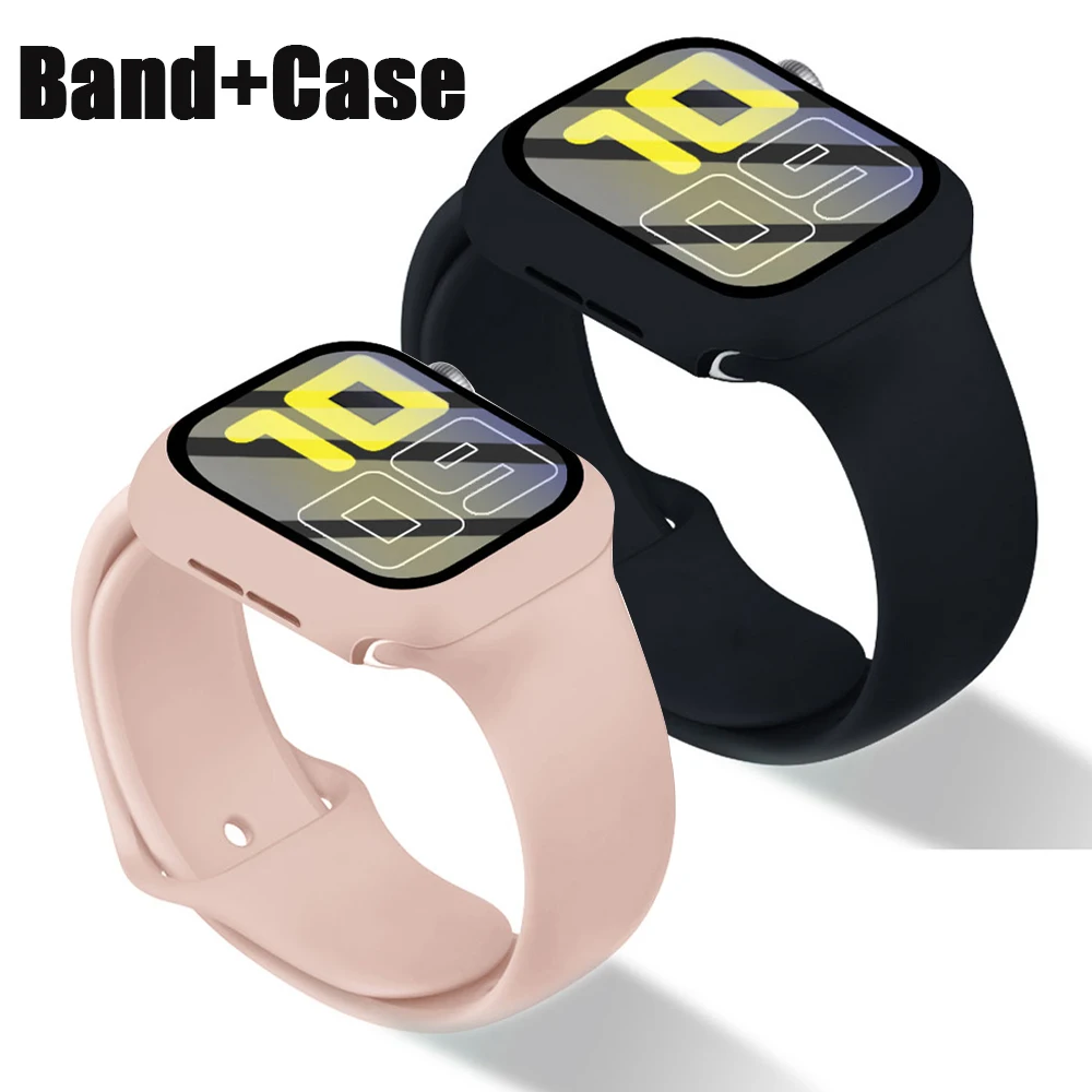 Case+Strap for Apple Watch Band 45mm 44mm 41mm 40mm 42mm 38mm 44 mm silicone bracelet correa iWatch series 9 8 7 6 5 4 3 2 1 SE