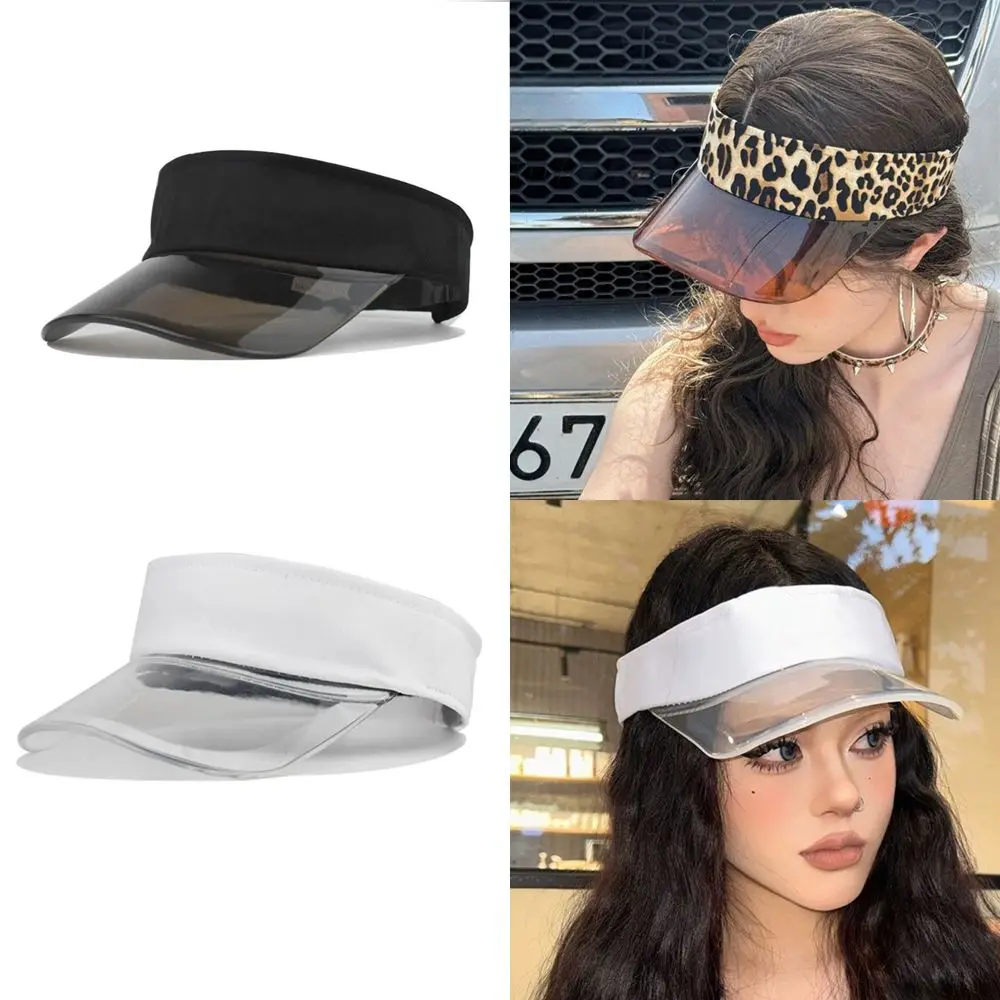 

Unisex Leopard Print Visor Cap Transparent Hollow Hat UV Protection Solid Color Cool Adjustable Cycling Sun Hat