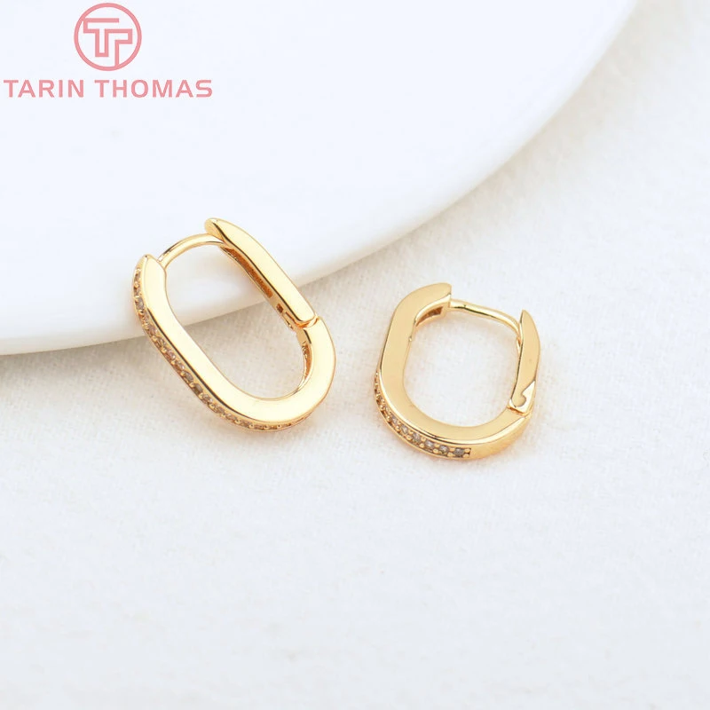 (3969)4 sztuk 12.2x16.3MM 24K złoty kolor mosiądz z cyrkonią kolczyki kolczyki w kształcie obręczy zapięcie wysokiej jakości DIY akcesoria do wyrobu biżuterii