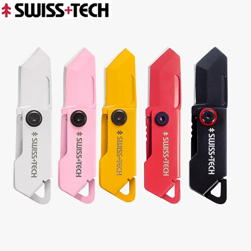 SWISS TECH Outdoor Stainless Steel Mini Folding Pocket Knife Portable Package Opener Unboxing Tool Keychain