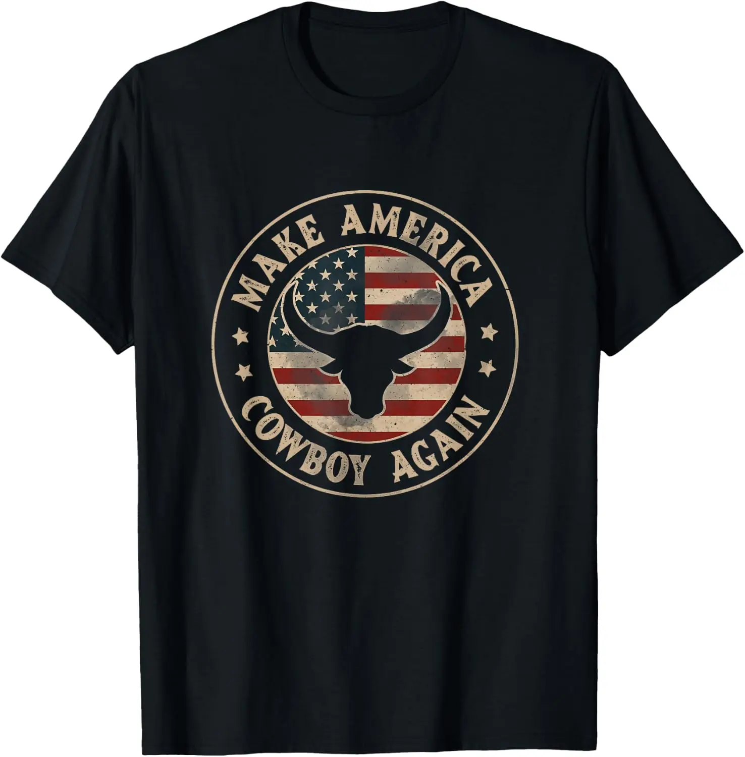 Makes America A Cowboy Again Western Country USA Flag T-Shirt Fashion Unisex Graphic Pattern T‑Shirt Casual Daily Wear Crew Neck Short Sleeve Soft Cotton Unique Design Tee Tops For Men Women.