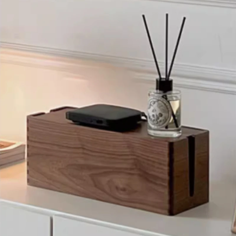 

Solid Wood Desktop Cable Management Box, Router Storage Rack, Power Strip Organizer, Wire and Socket Storage Container
