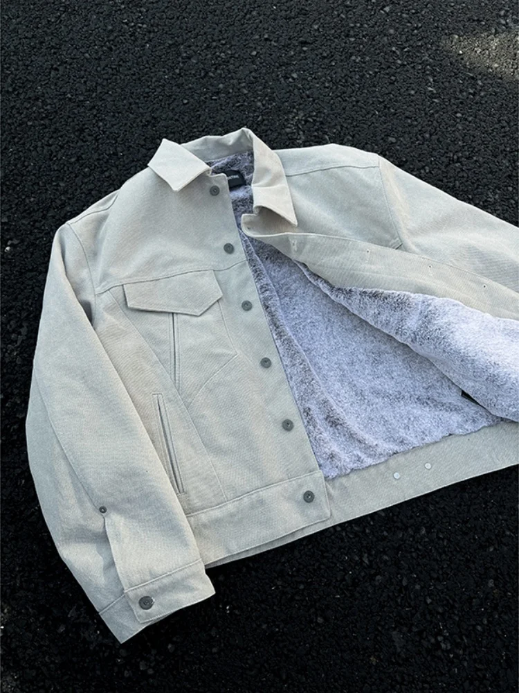 

American Sle Workwear Cotton Jaet Men's Winter Thiened Warmth Fce Loose Collar Cotton Coat Lamb Velvet Outerwear