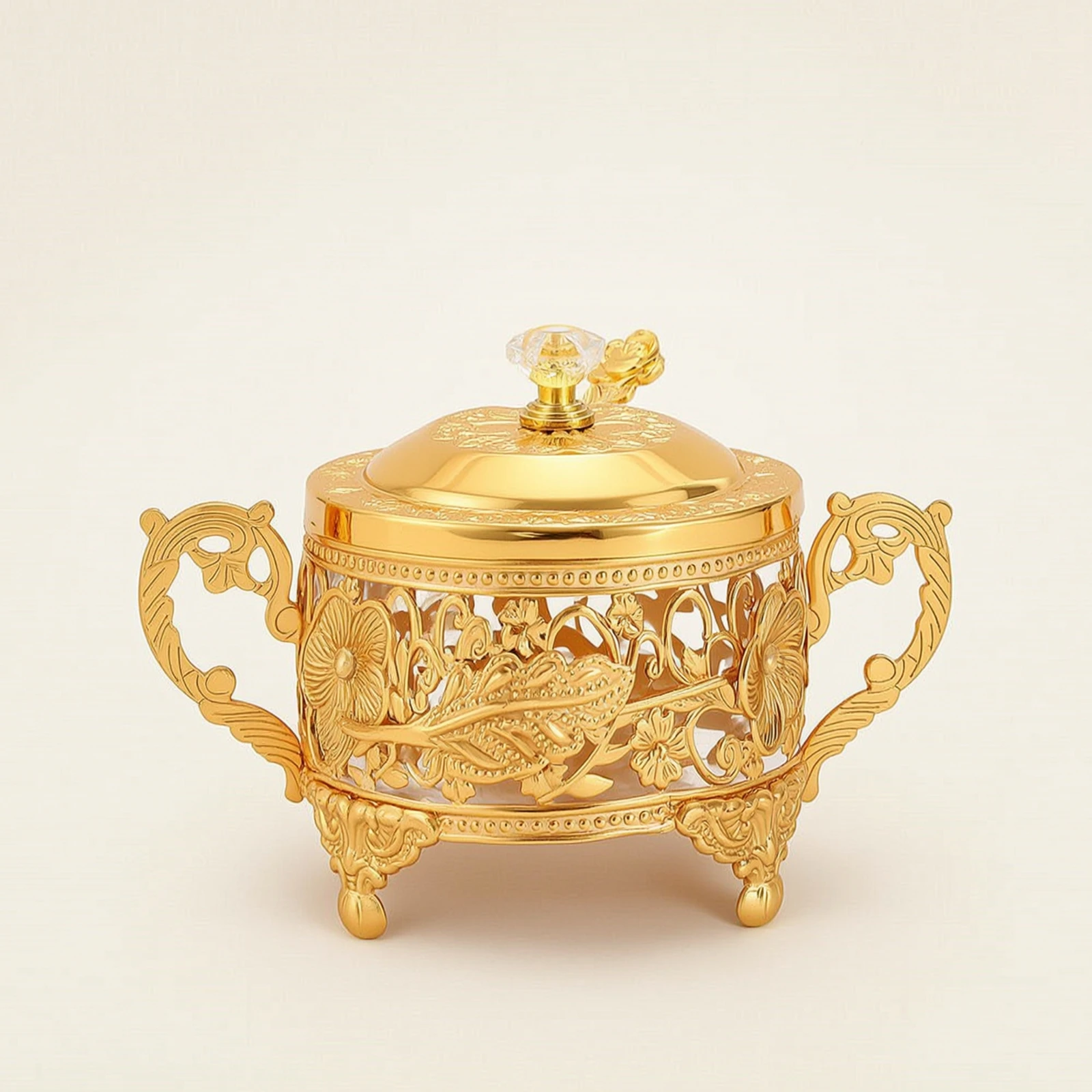 Condiment Jar with Spoon Decorative Sugar Bowl with Lid Glass Condiment Pot with Metal Frame Elegant Container Easy to Clean
