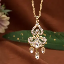 Sunspicems Gold Color Turkish Women Pendant Necklace Crystal Arabian Jewelry Ethnic Traditional Palace Bijoux
