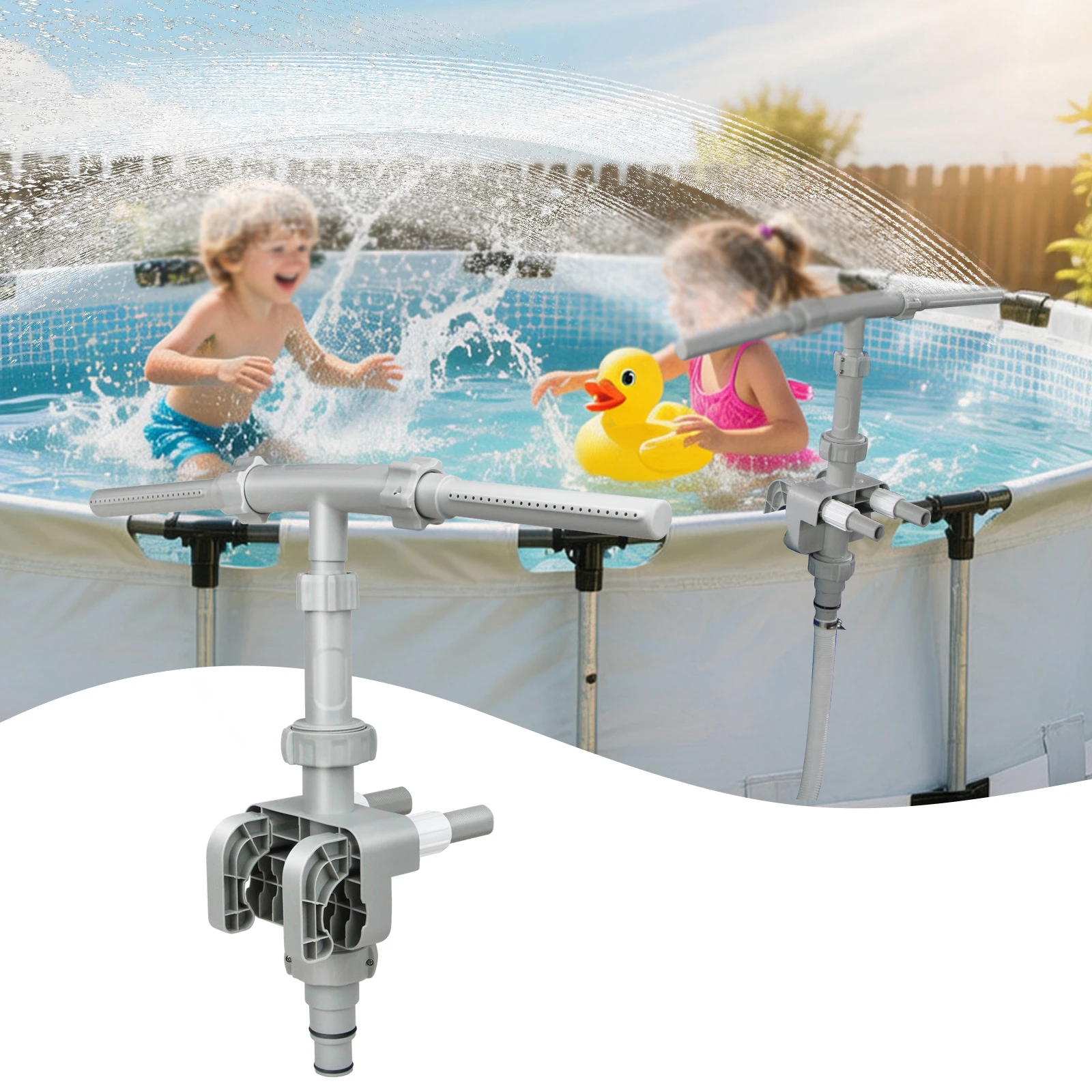 Dual Nozzle Fountain Spray Head Compatible with Standard Pool Return Lines and Built for Continuous Outdoor Exposure