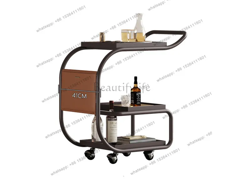 Creative removable multi-layer push food cart rack saddle leather edge few metal small food cart