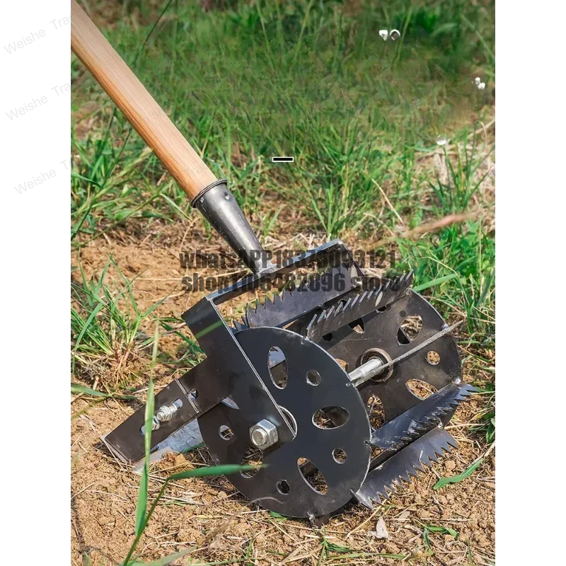 Hand Push Hoe Wheeled Weeding Manganese Steel Weed Machine Saw Tooth Agricultural Loosening Weeder No Handle