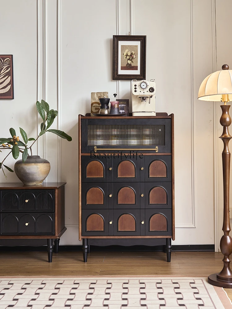 

*French retro solid wood chest, antique style living room against the wall, bedroom locker
