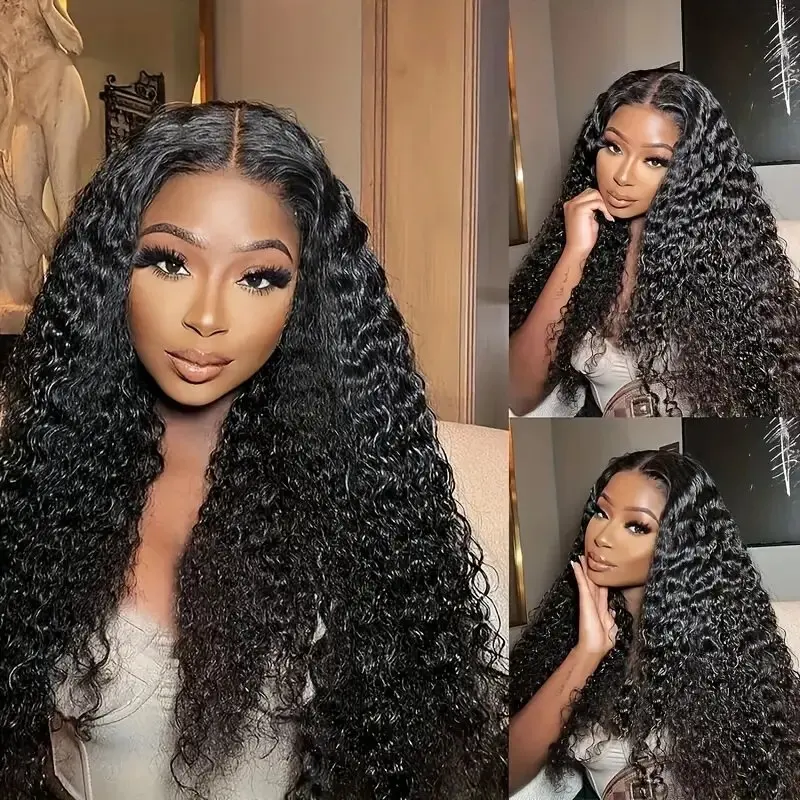 34 Inch Natural Black 5x5 Glueless Curly 13x6 Lace Front Frontal Wig Deep Wave Human Hair Wigs For Women Full 150% Brazilian