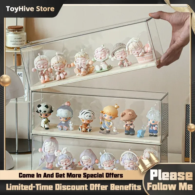 【En stock】 Boîte de présentation transparente en acrylique pour figurines, boîte de rangement pour poupées, organisateur de jouets, étagère pour vitrine de collection