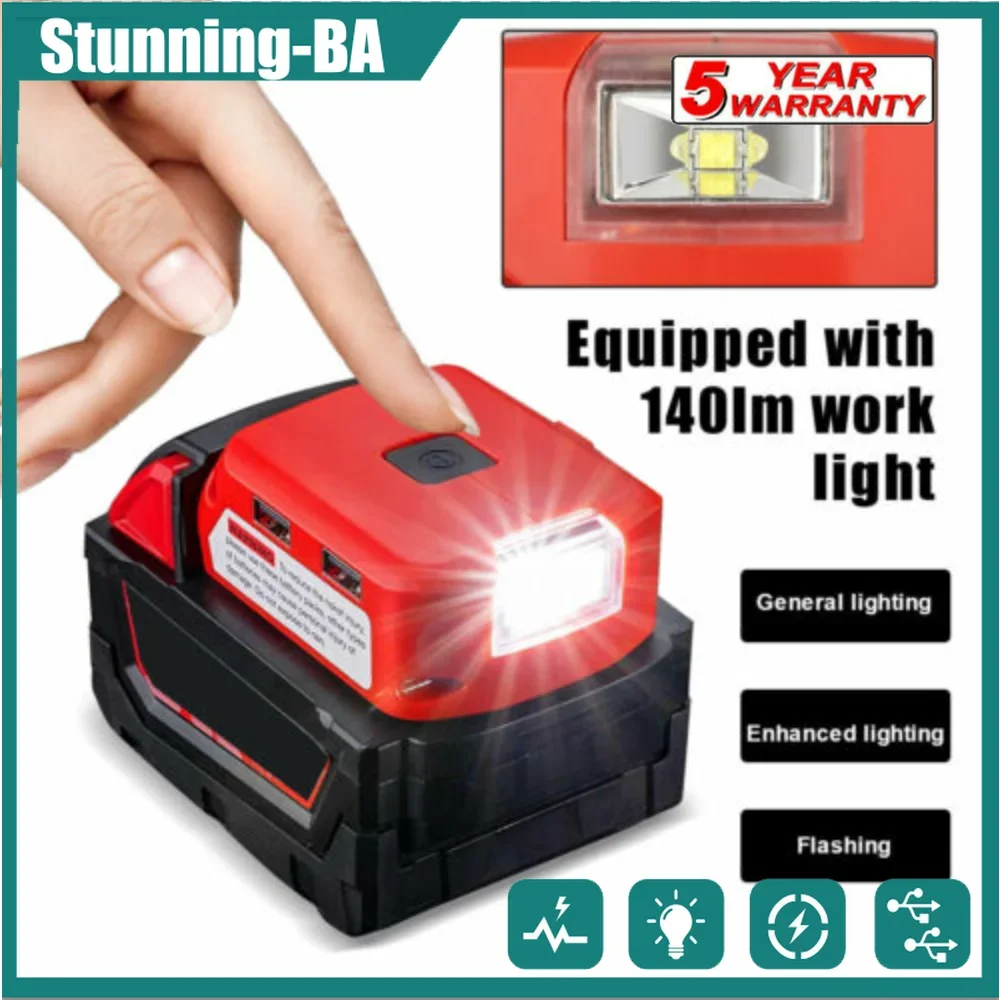 Adaptador de Bateria para Milwaukee 18v Fonte de Alimentação do Carregador de Bateria Usb com Porta Usb Dupla dc 12v 2a Conduziu a Luz para o Revestimento Aquecido