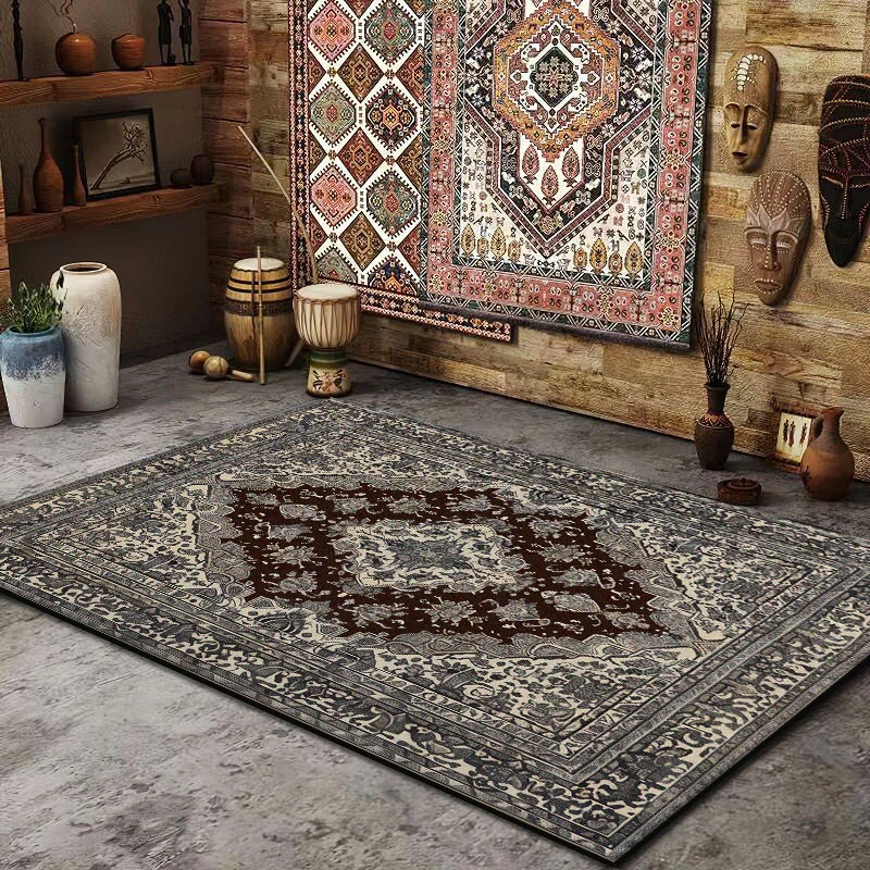 Persian Ethnic Style Living Room Coffee Tables Mat Decorated Bedroom Non-slip Washable Turkish Carpet Soft Plush Office Area Rug