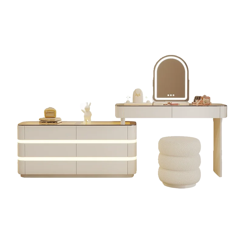 Modern simple solid wood dresser atmosphere light high-end makeup table bedside chest storage integrated