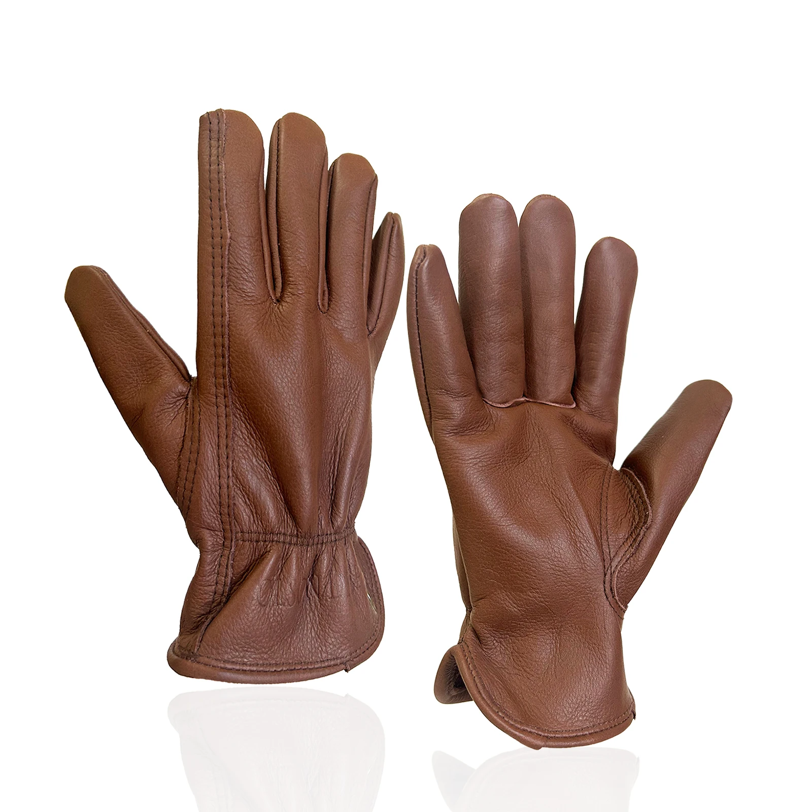 Brown Cowhide Leather Construction Safety Gloves For Men/Women, Garden Work Gloves For Work Safety