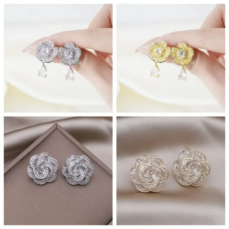 

S925 Silver Earrings for Women Sweet Romantic Fashionable High-end Floral Light Luxury Classic and Simple Style Jewelry