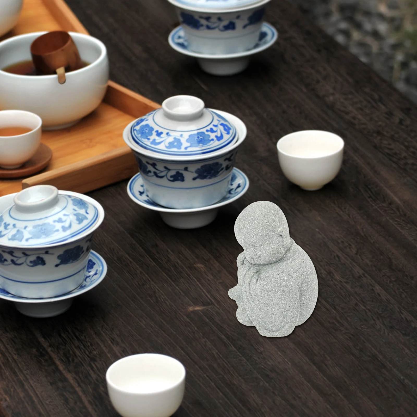 

Sandstone Small Buddha Statue Zen Monk Desktop Garden Decoration Fish Tank Ornament Durable Natural Stone Sculpture