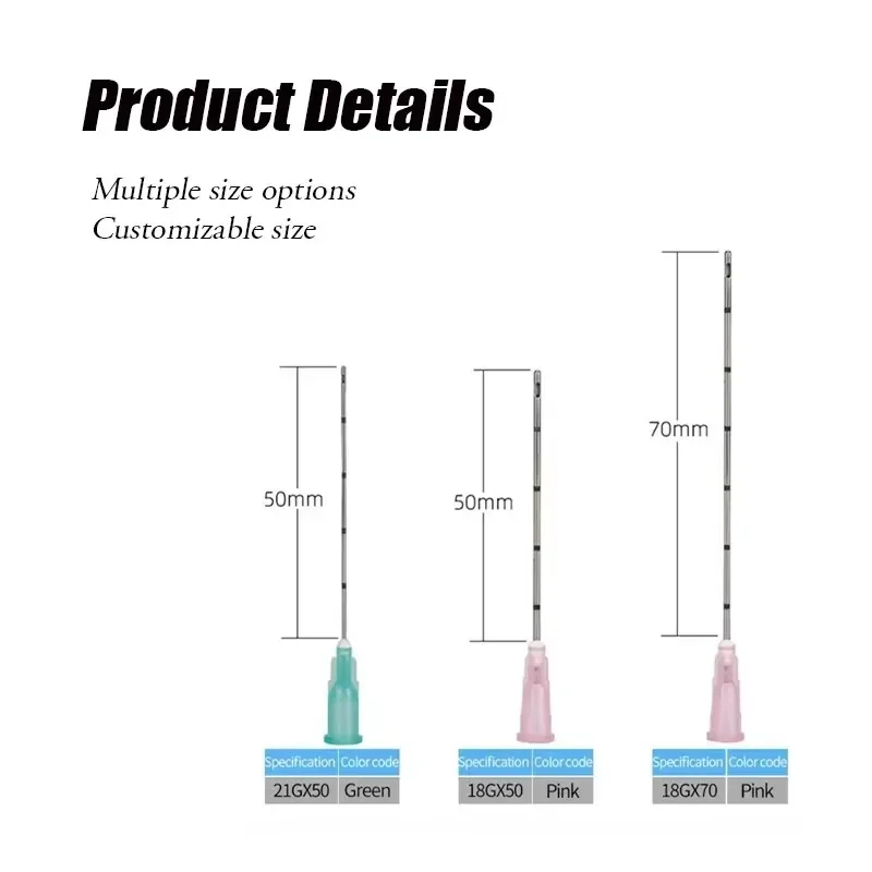 필러 주입용 일회용 무딘 팁 캐뉼라 바늘, 요산 페이셜 필링 문신 용품, 22G, 23G, 25G, 27G, 30G, 50-100 개