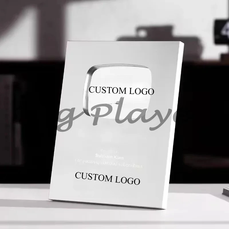 أروع هدية جائزة YouTube، زر تشغيل مخصص، لوحة جائزة معدنية ذهبية فضية