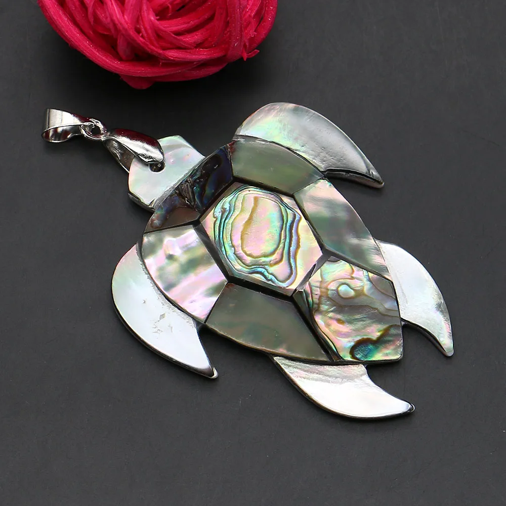 

Single-Sided Natural Abalone Shell And Black Shell Turtle-Shaped Pendant Handcrafted Creative Necklace Key Chain Accessory 1 Pc