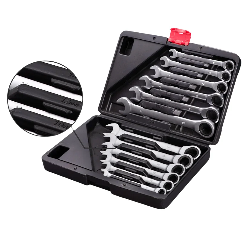 Customized 72 Teeth Hardware Double Offset Ring Spanner Combination Ratchet Wrench Set