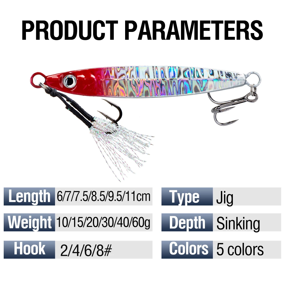 5 Stück Metall-Slow-Jigs 10-60g Sinkende Wurfköder mit zwei Assist-Haken für Thunfisch und Barsch im Salzwasser- und Süßwasser-Angelzubehör – Detail 3