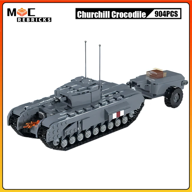 MOC-bloques de construcción de tanque para niños y adultos, Panzer de infantería pesada militar, Cocodrilo, lanzamiento de llama, montaje de ladrillos, modelo, juguetes, regalos