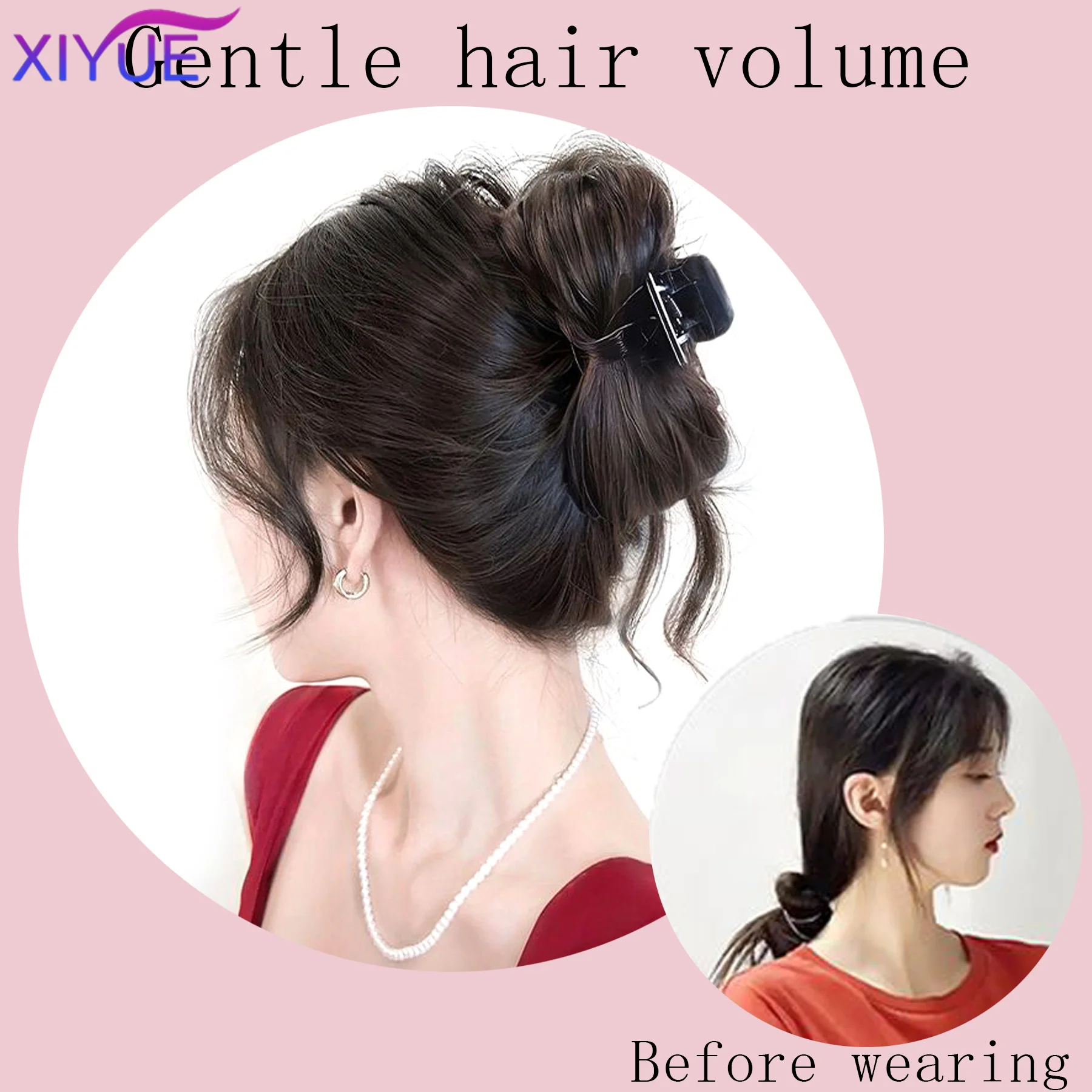 XIYUE  Wig For Women With Claw Clip Shuttlecock Head Lazy Style Korean Fluffy Bun Hair Bag