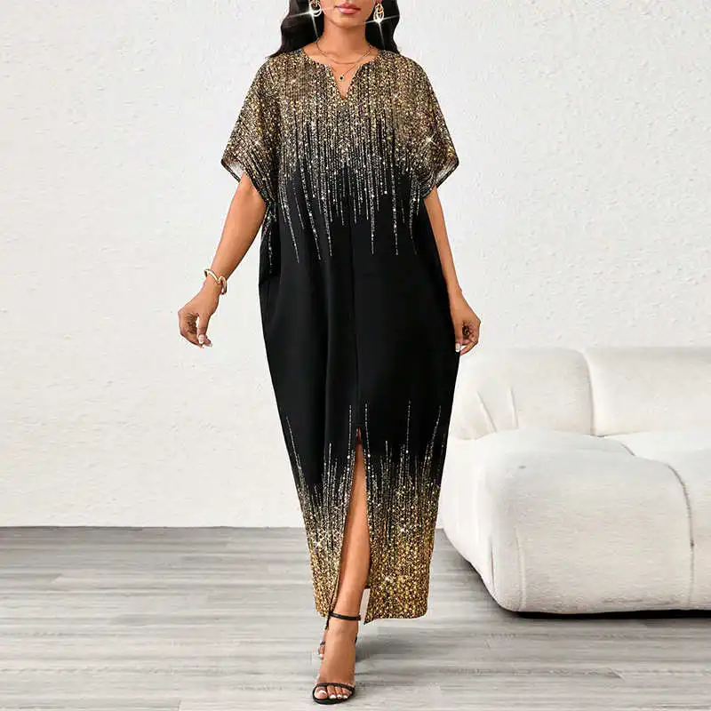 

Женское длинное платье Ele SXL свободного кроя в корейском стиле, с асимметричным вырезом, из мягкого трикотажа, летнее