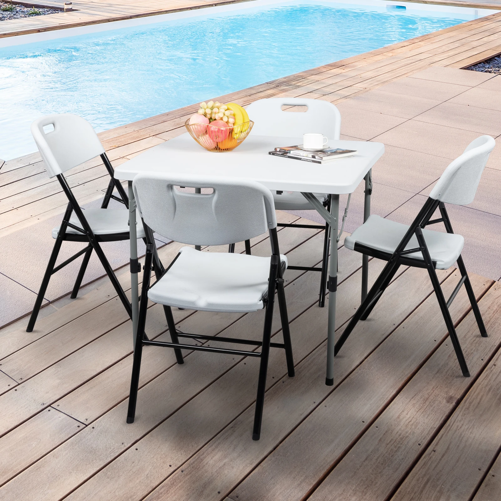 

4pcs 47*54*84cm Garden Plastic Folding Chair White For Patio,Beach,Yard, Pool