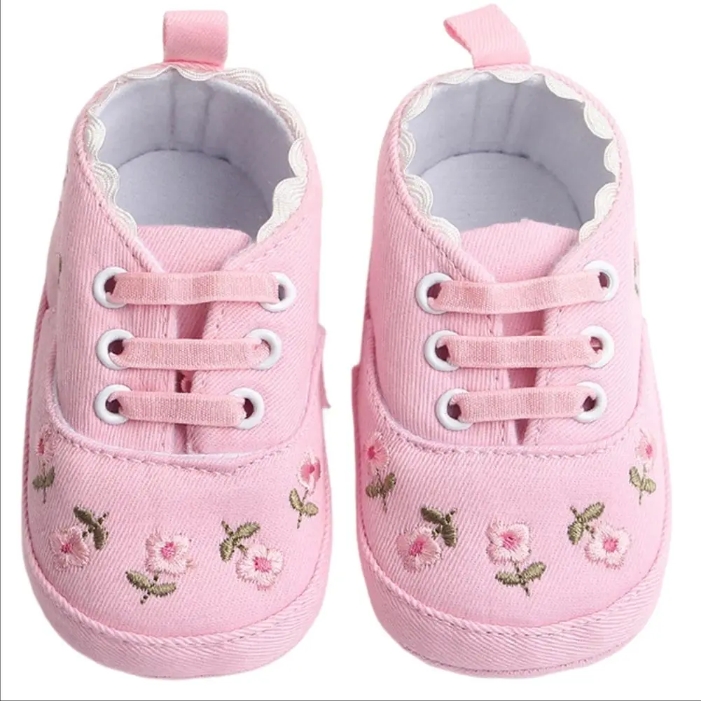 

Newborn Sneakers Baby Girls Toddlers Shoes Embroidered Crib Wear Anti Slip Footwear First Walkers Infant Soft Sole Prewalkers