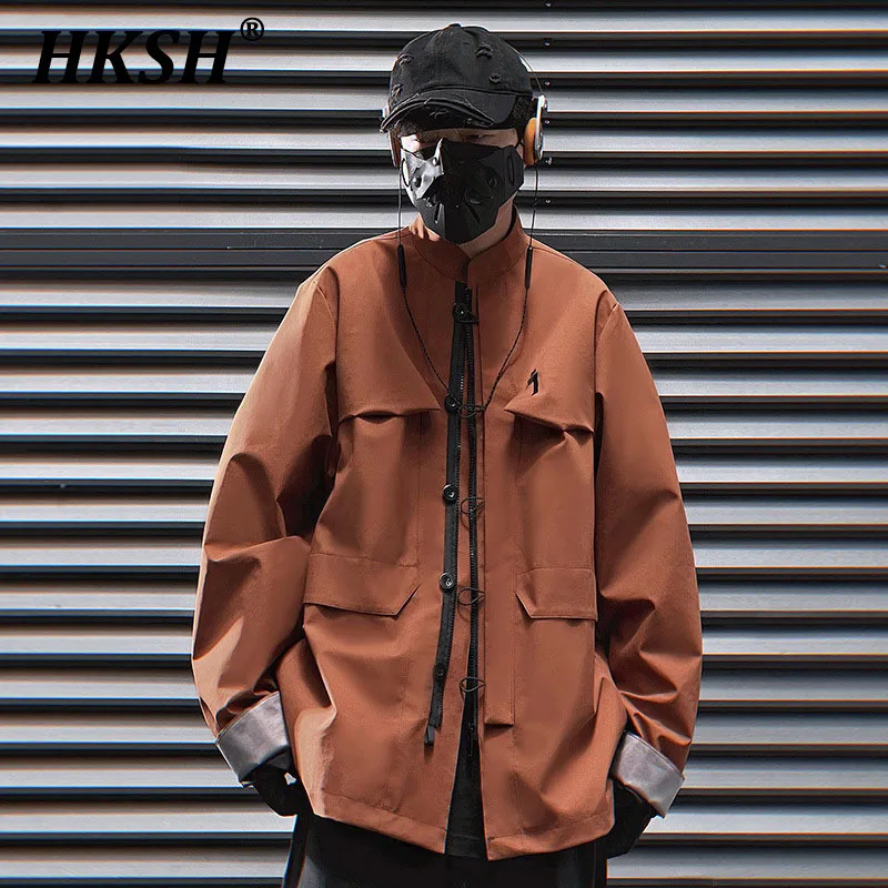 

HKSH Autumn Winter New Men's Tide Dark Heavy Industry China-Chic Stand Collar Coats Techwear Tactical Y2K Loose Jackets HK2459