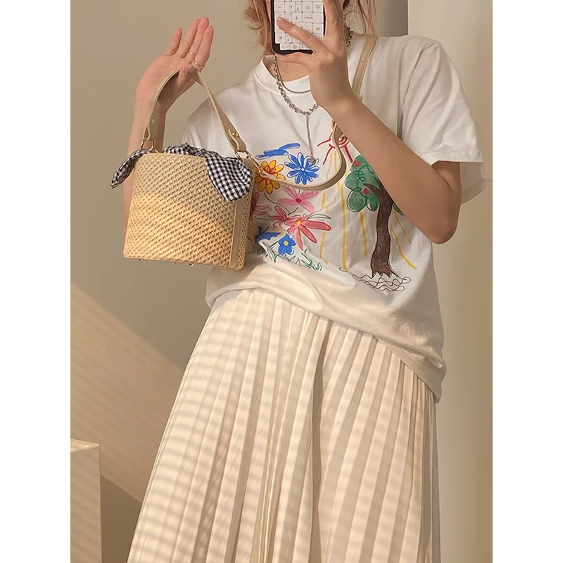 Соломенная сумка-ведро 2025 года, модная популярная стильная завязанная сумка-саквояж, тканая женская сумка через плечо