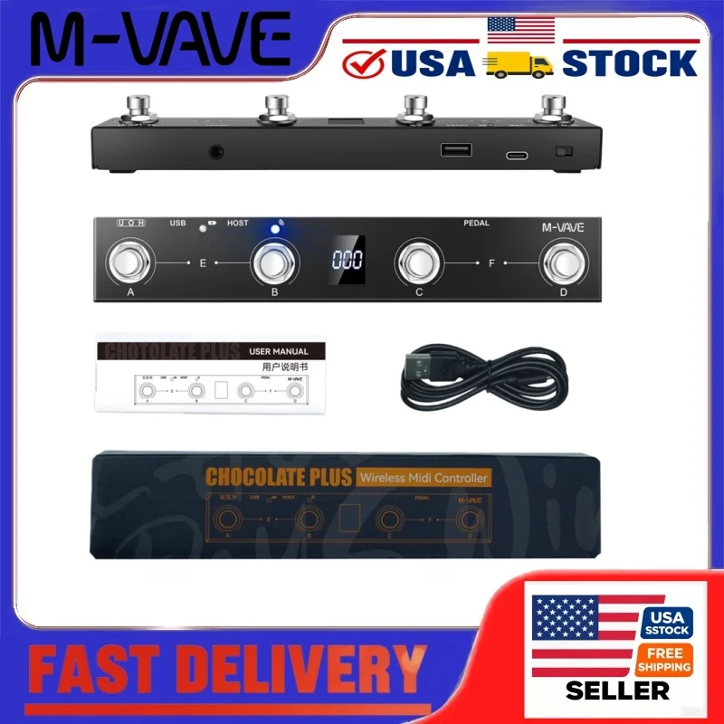 M-VAVE Chocolate Plus Wireless MIDI Controller Pedal 4 Foot Switches Host Interface BLE-MIDI for Stage Studio Recording