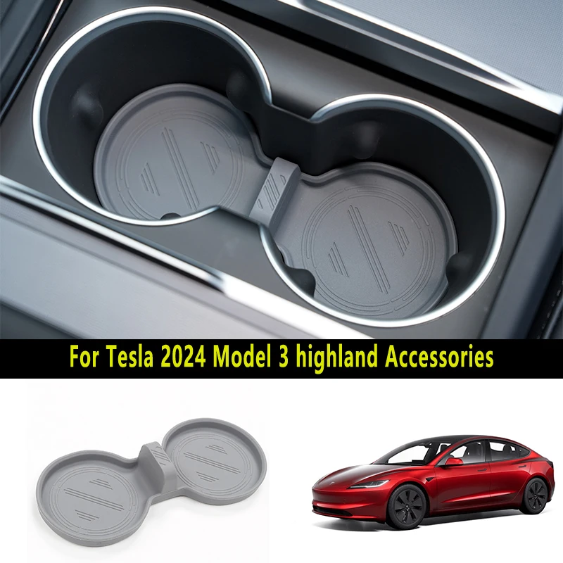 

For 2024 Tesla Model 3 highland Mats Coasters Slots Non-Slip Mat Waterproof Water Cup Mat Drink Pad Car Silicone Accessories