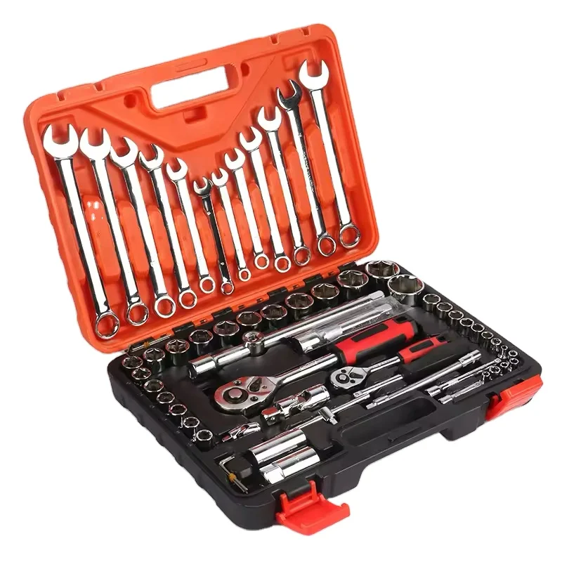 61-pcs Chrome Car Repair Tool Box And Ratchet Wrench Spanner Socket Set Ratcheting Combination Wrench Set