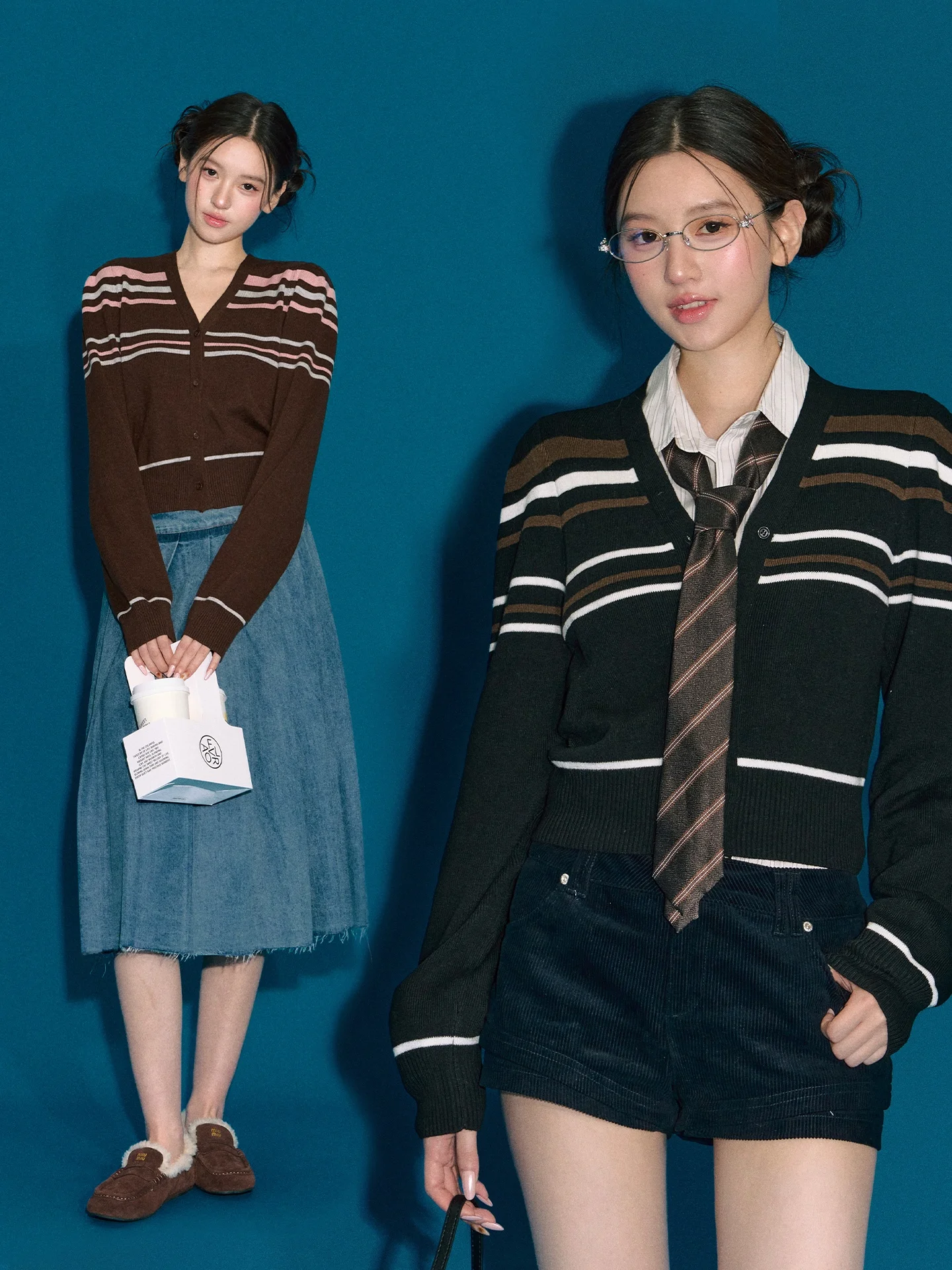 

Женский вязаный кардиган OIOI E с длинными рукавами, V-образным вырезом, в полоску, винтажный, на пуговицах, осенний, модный, повседневный, верхняя одежда