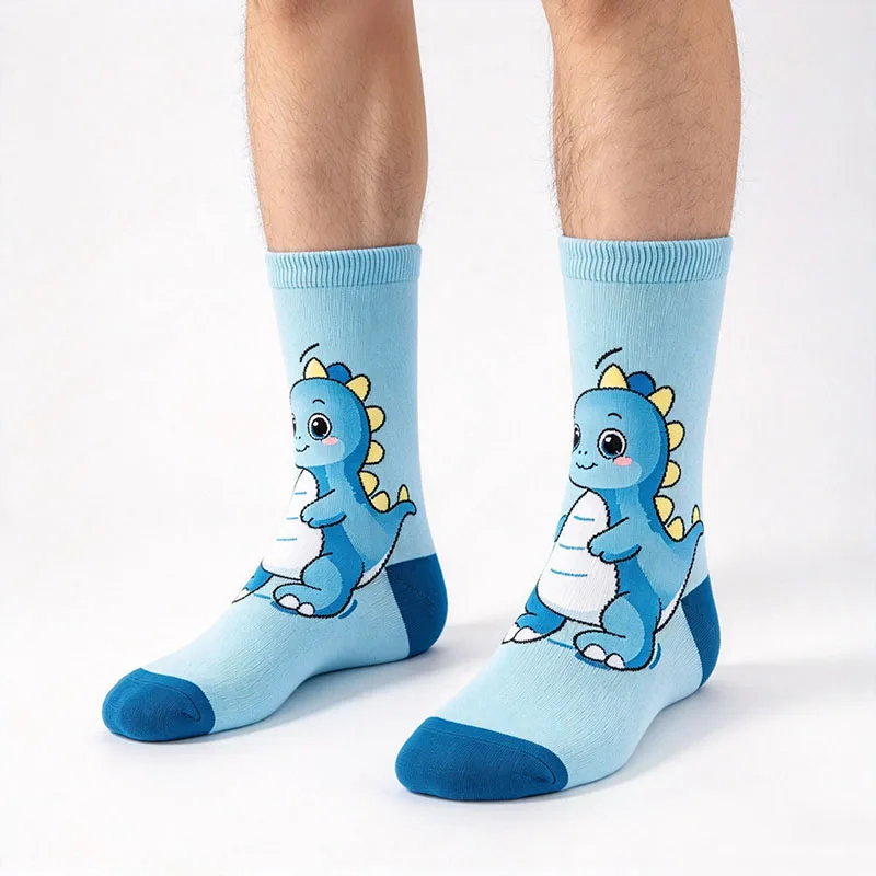 6/12/24Pairs Random Unisex Anime Cartoon Crew Socks, Novelty Gamer Socks, Cute Dog Cat Rabbit Bear Flamingo Sloth Holiday Socks
