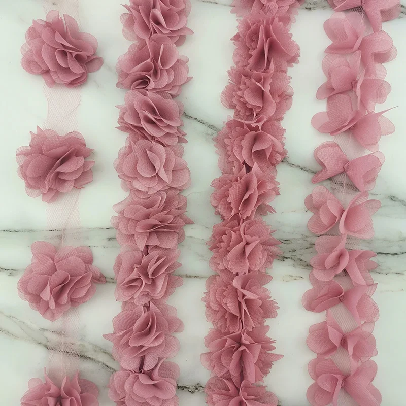 Pink Meat Chiffon Lace Fabric Decoration Flower Handmade DIY Gift Ribbon Handicraft Non-woven Fabric Bottom Lace 50mm Width