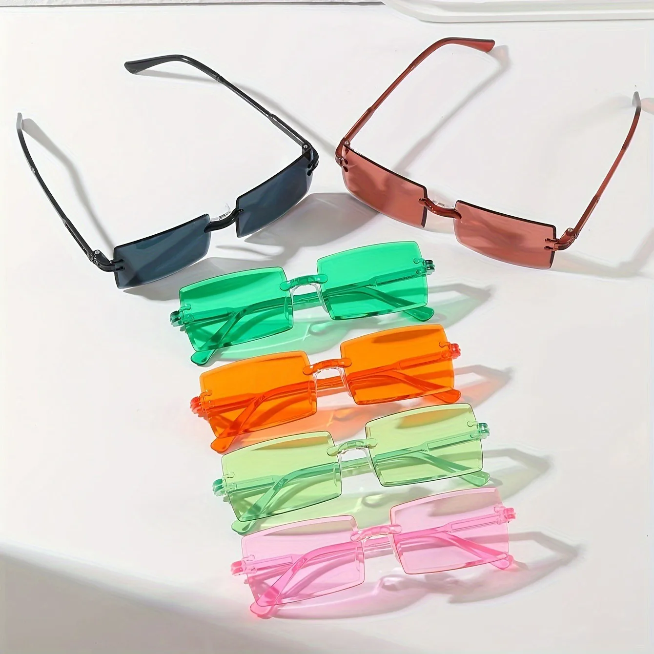 Lunettes de soleil rectangulaires à la mode pour femmes et hommes, nuances décoratives, document de bonbons mignon, lunettes de soleil UV400, 6 pièces